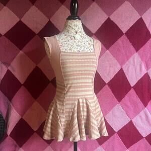 peach and cream striped knit peplum top